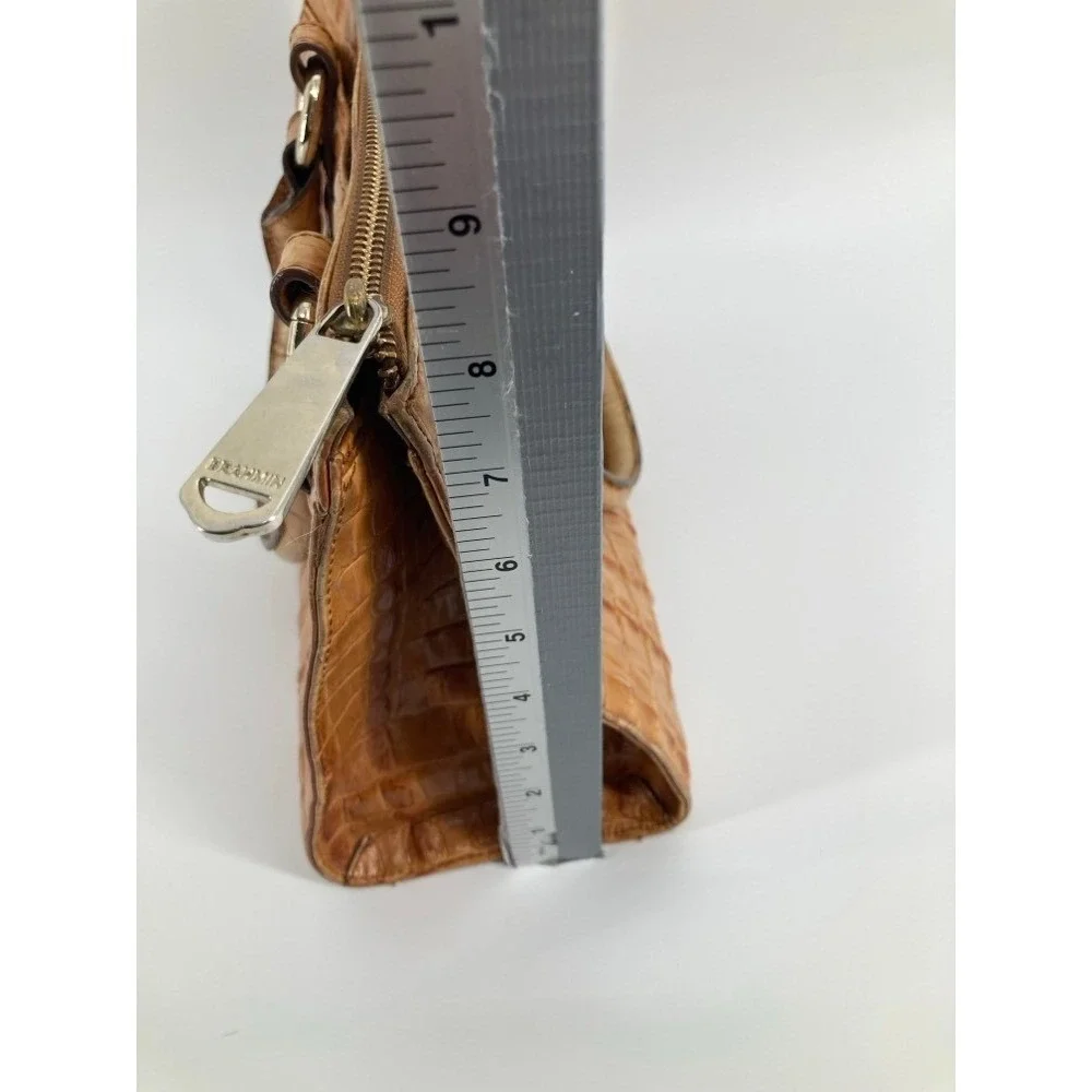 Brahmin Pecan Croc Embossed Leather Satchel Handbag Tan Zip Top Small Tote